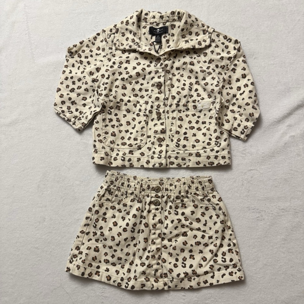 7 For All Mankind Kids Outfit Jacket Skirt Set Girls 3T Leopard Animal Print